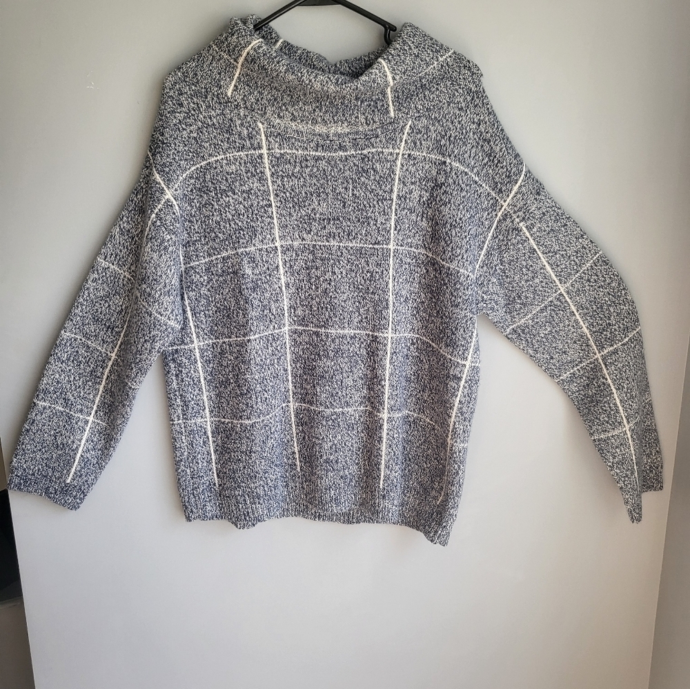 Zoe + Phoebe windowpane plaid cowl neck sweater